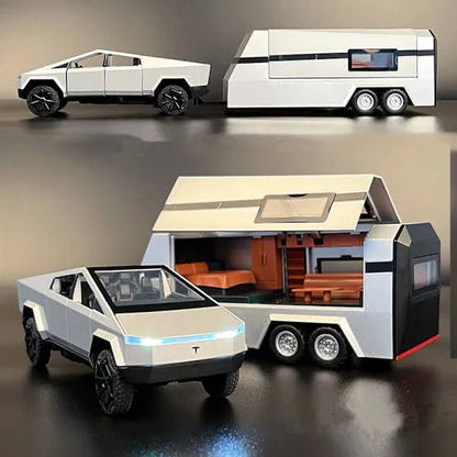 Diecast Tesla Pickup Truck Model With Trailer