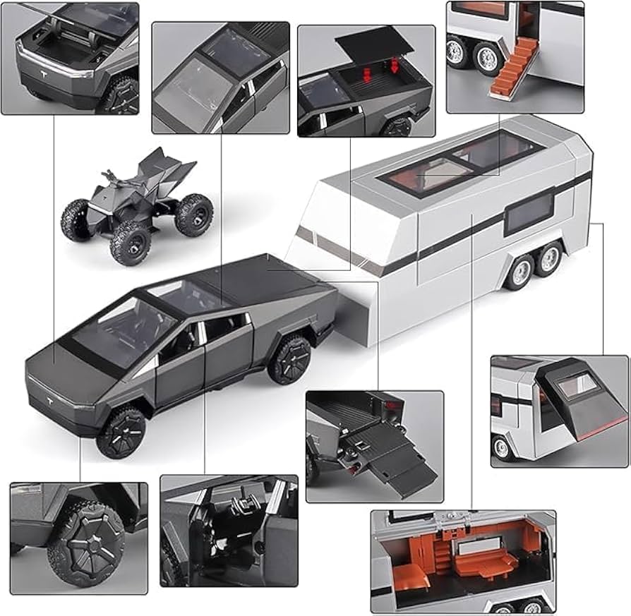 Diecast Tesla Pickup Truck Model With Trailer