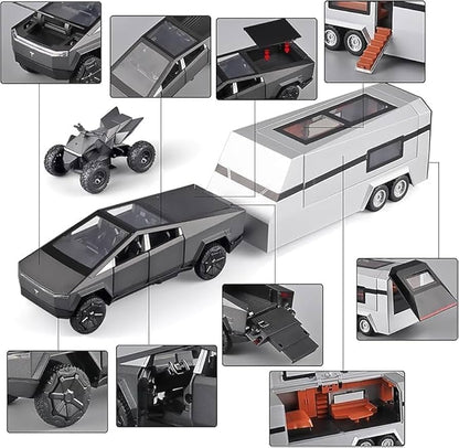 Diecast Tesla Pickup Truck Model With Trailer