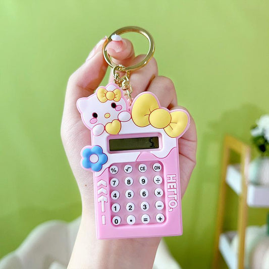 Pink Hello Kitty Calculator Keychain Portable Student Gift
