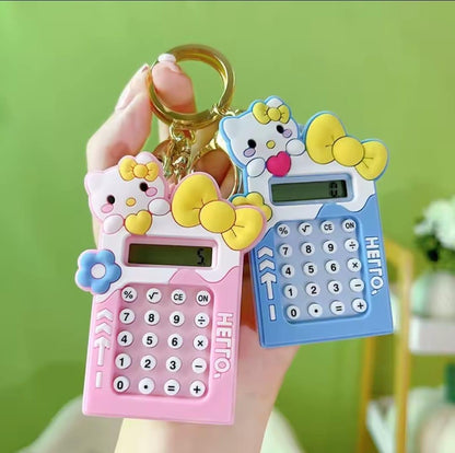 Pink Hello Kitty Calculator Keychain Portable Student Gift