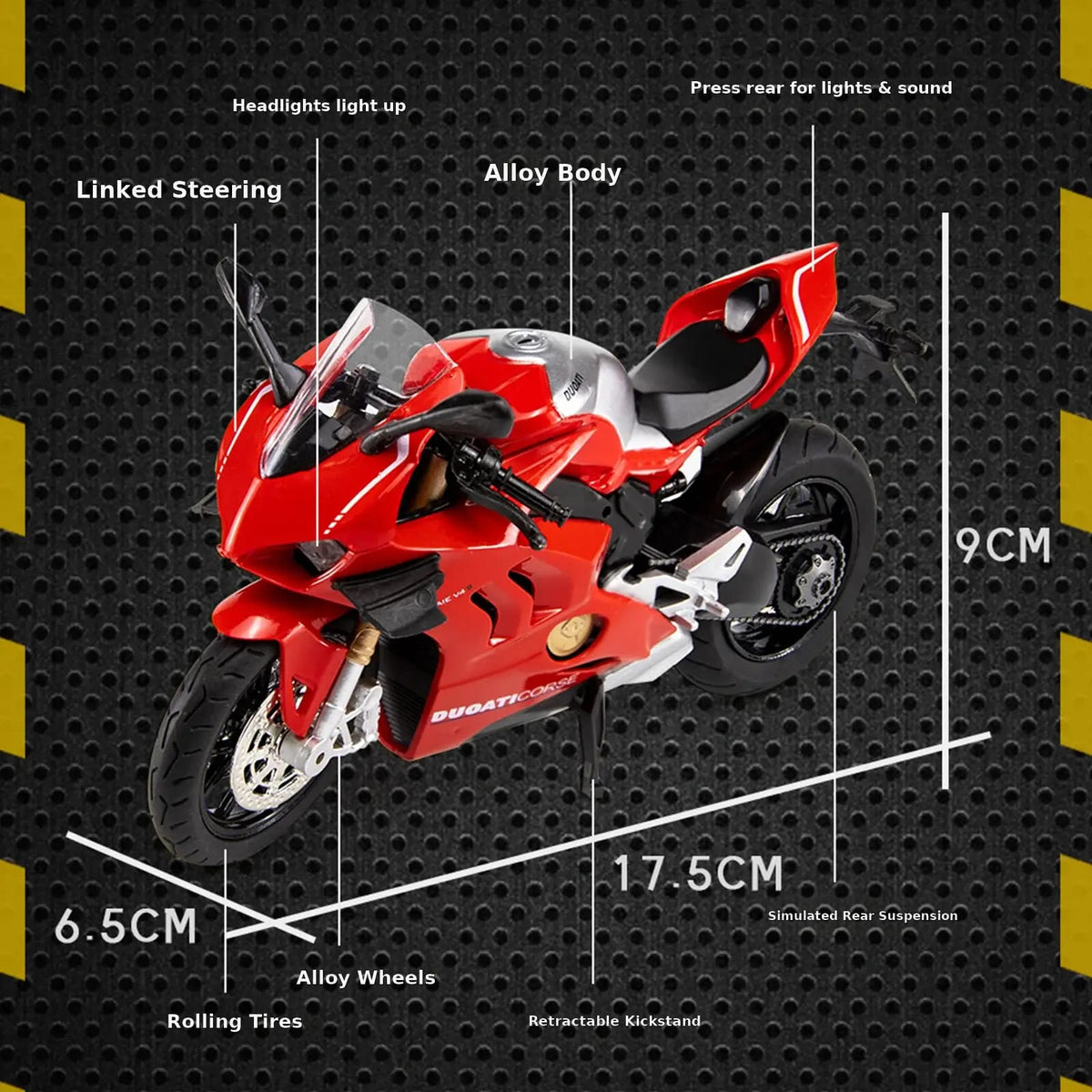Ducati V4S Red Alloy Toy Motorcycle 12"