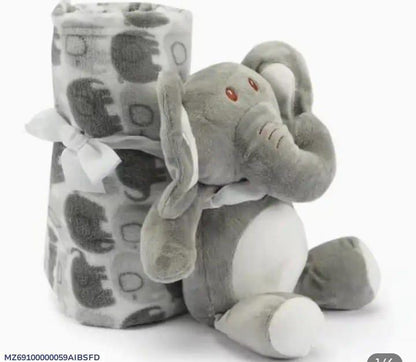 Baby Blanket & Elephant Toy Set Grey Fleece 36x36