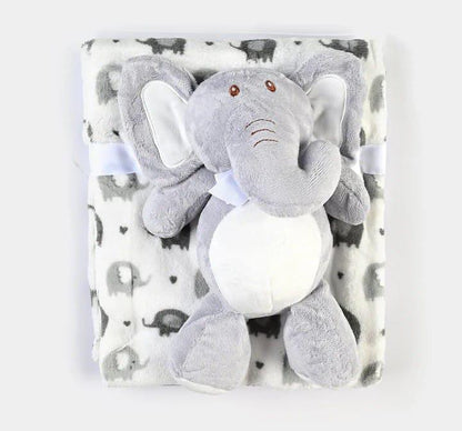 Baby Blanket & Elephant Toy Set Grey Fleece 36x36