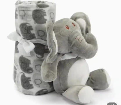 Baby Blanket & Elephant Toy Set Grey Fleece 36x36